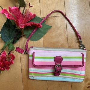 Coach rainbow striped wristlet